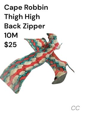 Cape Robbin Snake-Print Thigh-High Boots in Red, Teal, Cream
